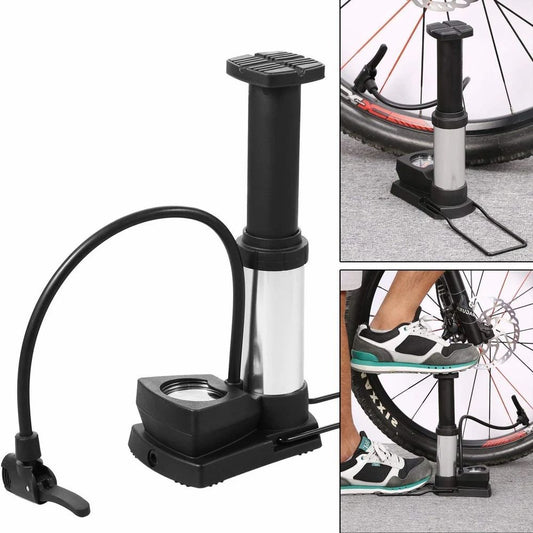 High-Pressure Foot Air Pump with Meter for Bicycle, Bike, Car Tires, Football, Basketball, and Other Inflatable Sports Equipment & Balls (Black)