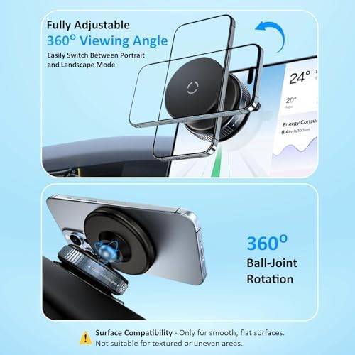 Magnetic Suction Phone Mount – 360° Adjustable Hands-Free Holder for Car, Desk, Shower, Gym & More | Strong Grip Magnetic Stand Compatible with iPhone & All Android Phones-