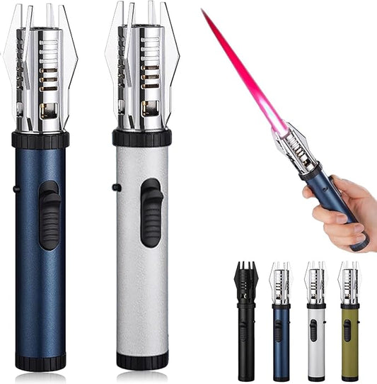 Bright Fire Lighter with Safety Lock & Adjustable Red/Blue Flame. Refillable Butane Gas Windproof Jet Flame Cool Lighters, for Candles Campfires BBQ Baking, Camping