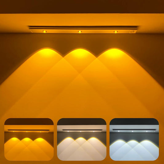 Motion Sensor Under Cabinet LED, 1200mAh Battery, Dimmable USB Rechargeable Closet Lamp, Wireless Stick-On for Wardrobe, Kitchen, Stairs (Pack of 1) Yellow