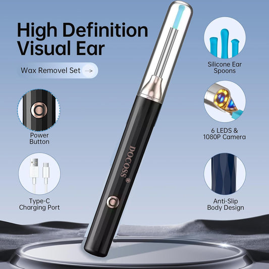 Ultra Safe Ear Cleaner Machine with Camera – Earwax Remover Tool with Silicon Ear Spoons, Ear Camera Endoscope with LED Light, Earwax Extractor with 1080P HD Camera for Easy Use(Black)