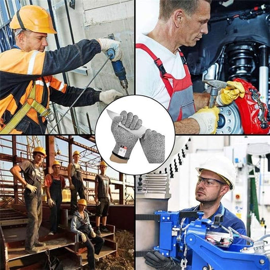 Cut Resistant Level 5 Protection With Elastic Hand Fitting Heavy Duty Working Gloves (Free Size, Grey, 1 Pair)