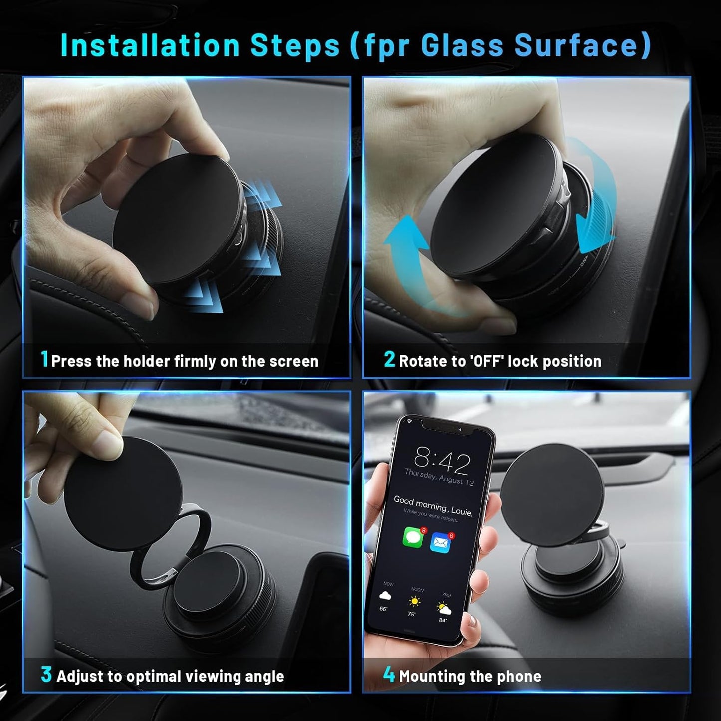 360° Vaccum Magnetic Phones Holder, Magnetic Car Phone Mount, Dashboard Hands-Free Suction Cup Cell Phone Stand for Car/Mirror/Gym/Office/Shower Compatible with Smartphones