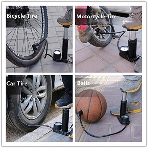 High-Pressure Foot Air Pump with Meter for Bicycle, Bike, Car Tires, Football, Basketball, and Other Inflatable Sports Equipment & Balls (Black)