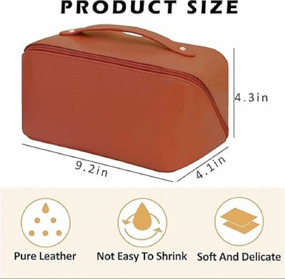 Large Capacity Travel Cosmetic Bag With Handle And Divider - Multifunctional Makeup Bag For Easy Access, Waterproof- (-Brown), 10 Cms