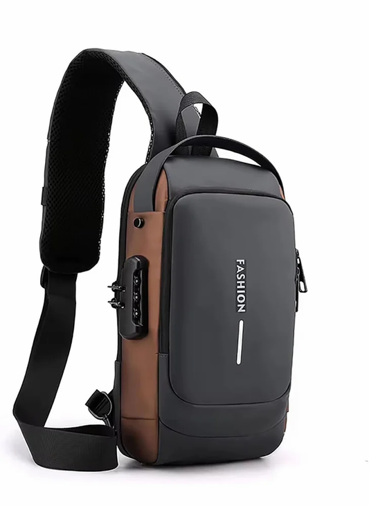 Waterproof Polyester Slim Unisex Crossbody Sling Bag Chest Backpack Men's Shoulder Bag, Leisure Travel Handbag, Hard Shell Anti-Theft Chest Bag, GREY COLOUR