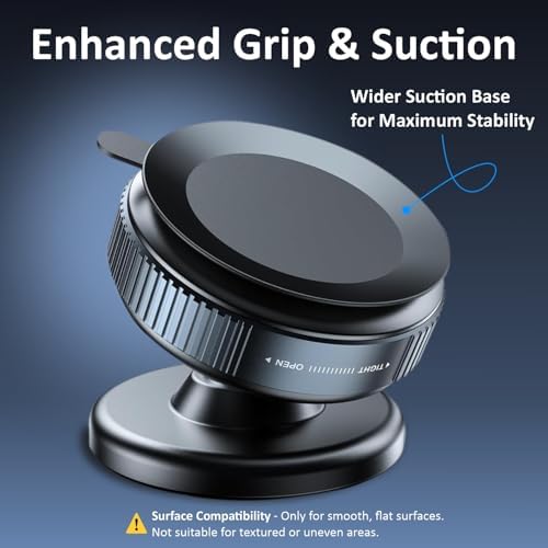 Magnetic Suction Phone Mount – 360° Adjustable Hands-Free Holder for Car, Desk, Shower, Gym & More | Strong Grip Magnetic Stand Compatible with iPhone & All Android Phones-