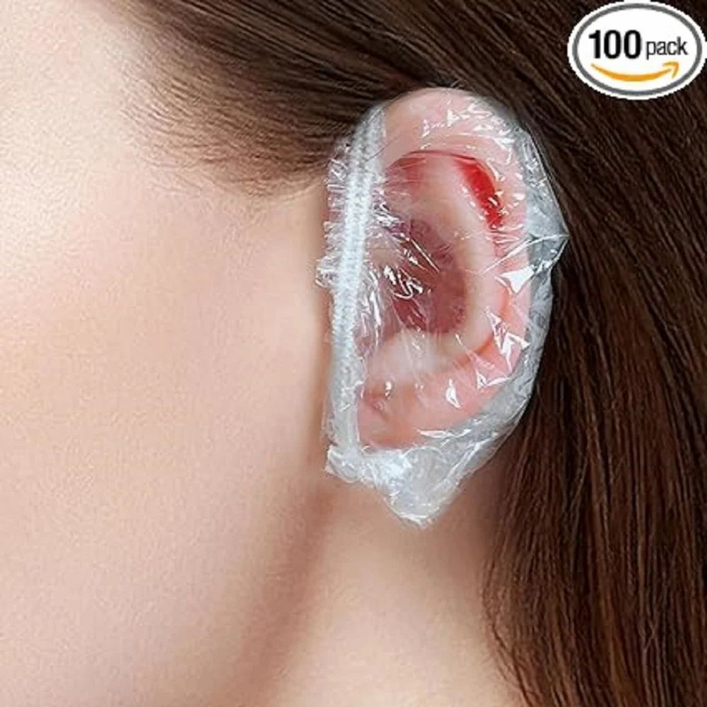 100 Pieces Waterproof Ear Cover Protect from Water Spa Home Use Hotel and Hair Salon, Waterproof Ear Protector, Bathing Ear Cover Caps, Covers for Hair Dye, Shower, and Bathing