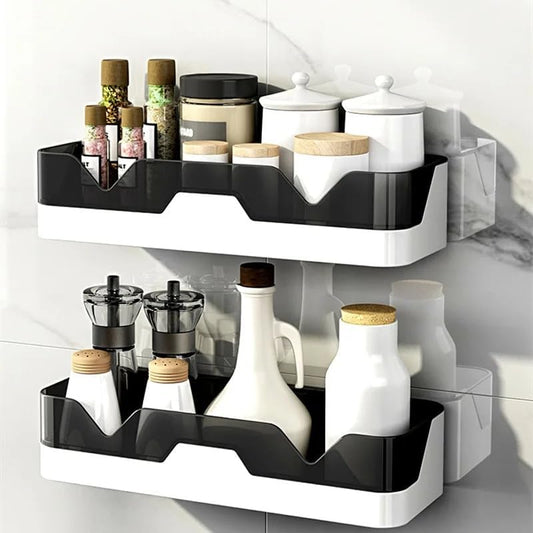 Pack of 2 Self-Adhesive Plastic Bathroom Rack, Bathroom Shelf Organizer, Wall Mounted Shelf, Bathroom Hardware and Accessories, Storage Racks Kitchen Bathroom Accessories Rack Shelf