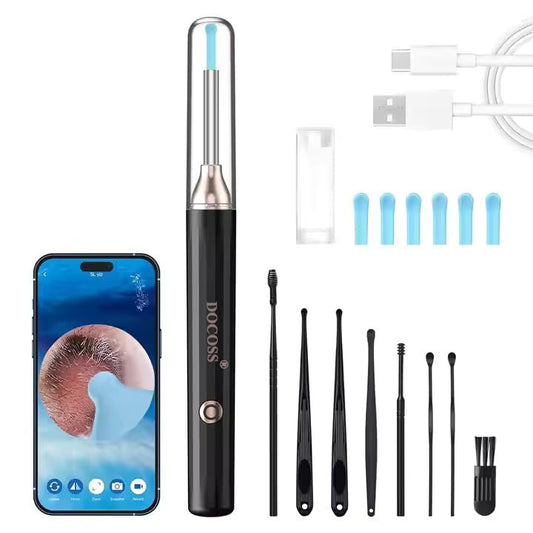 Ultra Safe Ear Cleaner Machine with Camera – Earwax Remover Tool with Silicon Ear Spoons, Ear Camera Endoscope with LED Light, Earwax Extractor with 1080P HD Camera for Easy Use(Black)