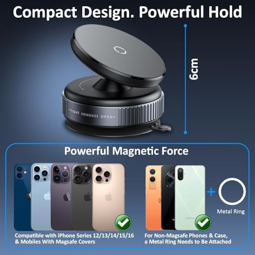 Magnetic Suction Phone Mount – 360° Adjustable Hands-Free Holder for Car, Desk, Shower, Gym & More | Strong Grip Magnetic Stand Compatible with iPhone & All Android Phones-