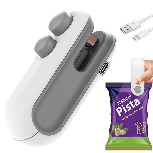 Portable Mini Sealing Machine, Handheld Packet Sealer for Food, Snacks, Chips, Fresh Storage, Plastic Bags Sealing Machine, 1 Year Warranty (White).