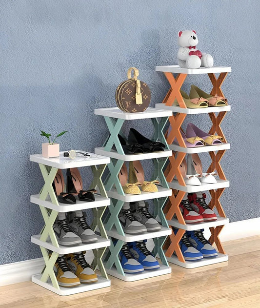 6-Layer Shoe Rack for Home – Stackable & Collapsible Plastic Shoe Organizer Stand | Adjustable Storage Shelf for Footwear, Books & Entryway Use – Multipurpose Space Saver