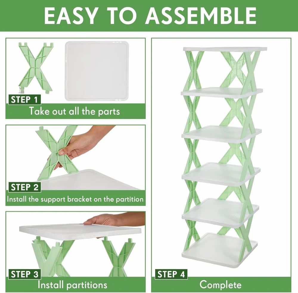 6-Layer Shoe Rack for Home – Stackable & Collapsible Plastic Shoe Organizer Stand | Adjustable Storage Shelf for Footwear, Books & Entryway Use – Multipurpose Space Saver