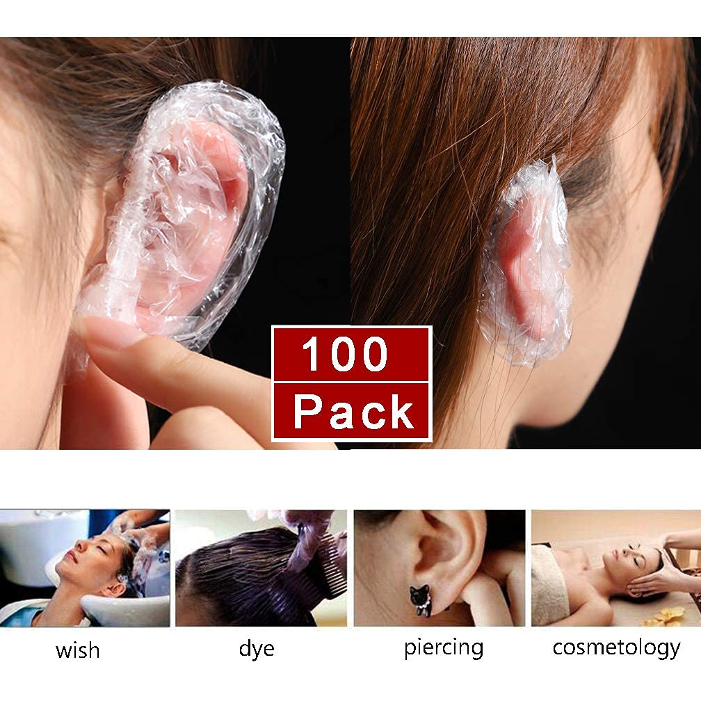 100 Pieces Waterproof Ear Cover Protect from Water Spa Home Use Hotel and Hair Salon, Waterproof Ear Protector, Bathing Ear Cover Caps, Covers for Hair Dye, Shower, and Bathing