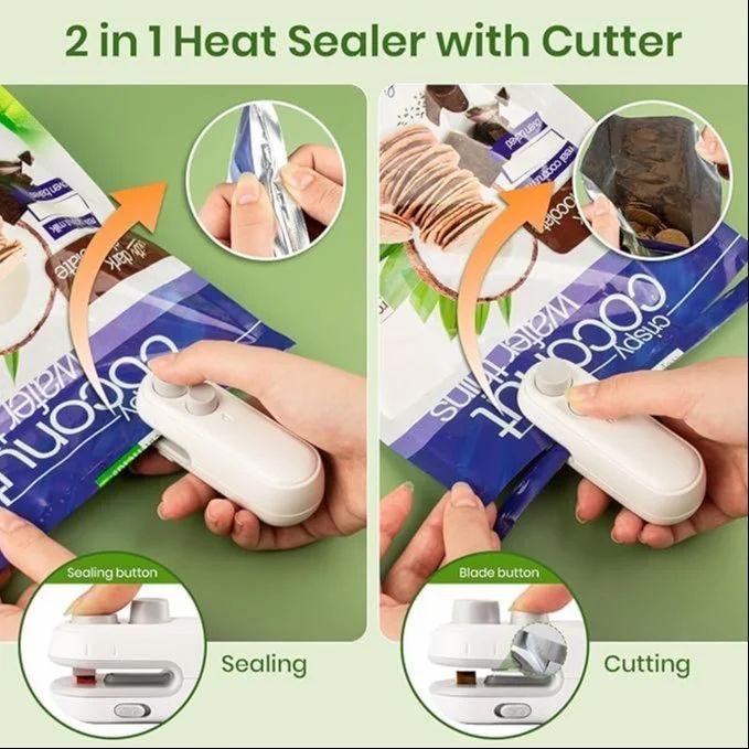 Portable Mini Sealing Machine, Handheld Packet Sealer for Food, Snacks, Chips, Fresh Storage, Plastic Bags Sealing Machine, 1 Year Warranty (White).
