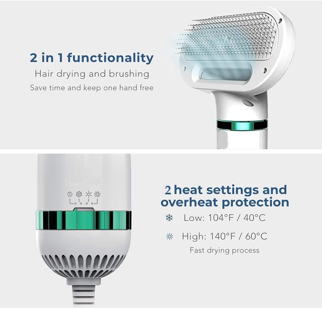 Dog & Cat Hair Dryer Brush | 2 in 1 Pet Grooming Dryer & Comb, Professional Adjustable Temperature