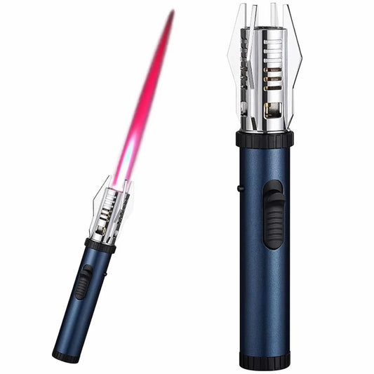 Bright Fire Lighter with Safety Lock & Adjustable Red/Blue Flame. Refillable Butane Gas Windproof Jet Flame Cool Lighters, for Candles Campfires BBQ Baking, Camping