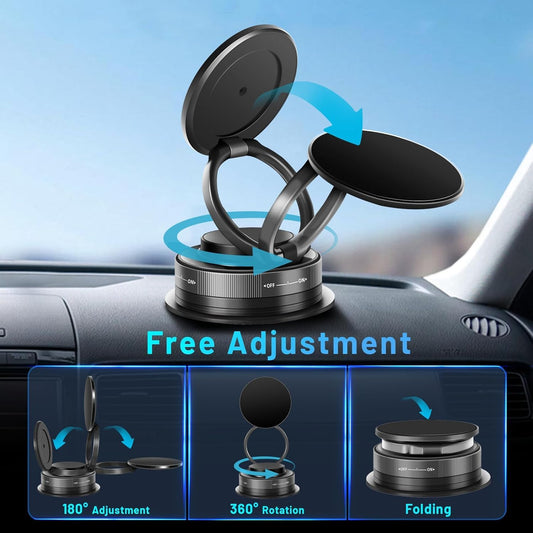 360° Vaccum Magnetic Phones Holder, Magnetic Car Phone Mount, Dashboard Hands-Free Suction Cup Cell Phone Stand for Car/Mirror/Gym/Office/Shower Compatible with Smartphones