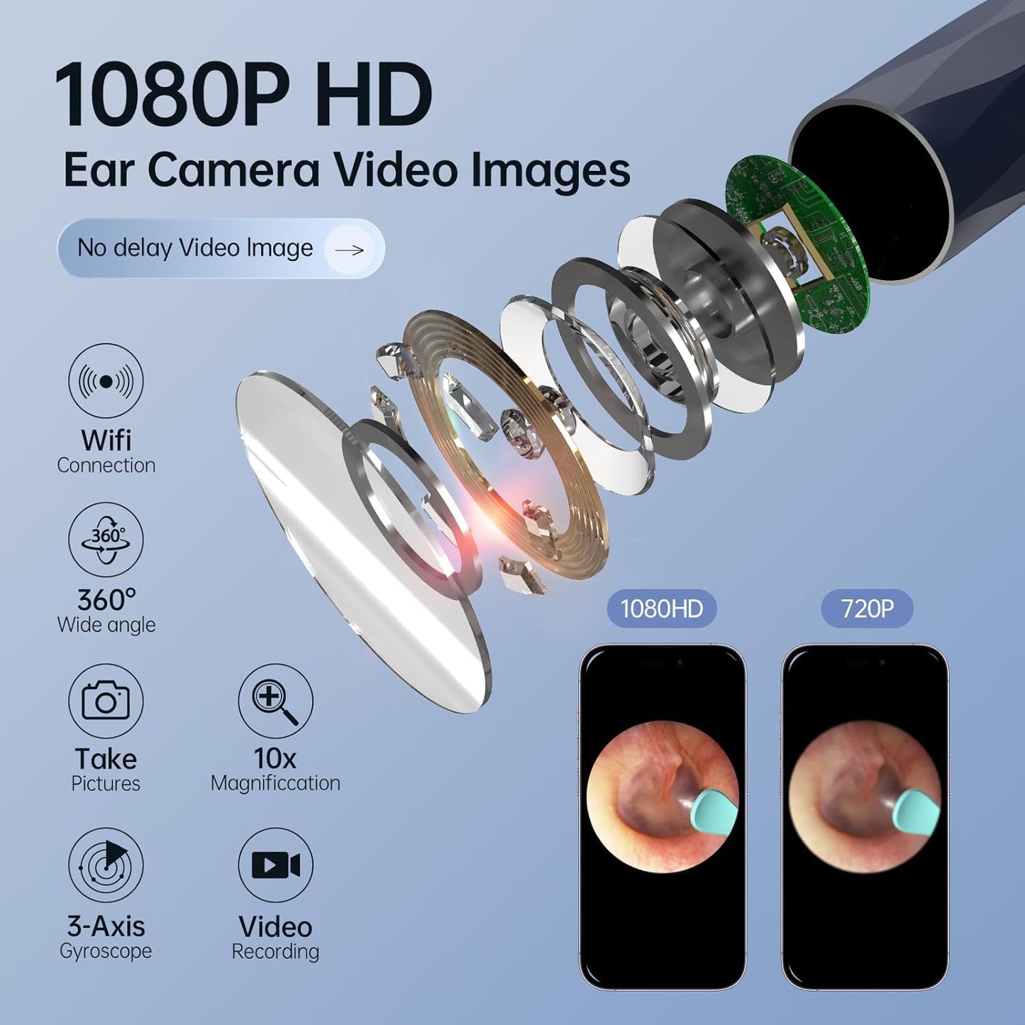 Ultra Safe Ear Cleaner Machine with Camera – Earwax Remover Tool with Silicon Ear Spoons, Ear Camera Endoscope with LED Light, Earwax Extractor with 1080P HD Camera for Easy Use(Black)