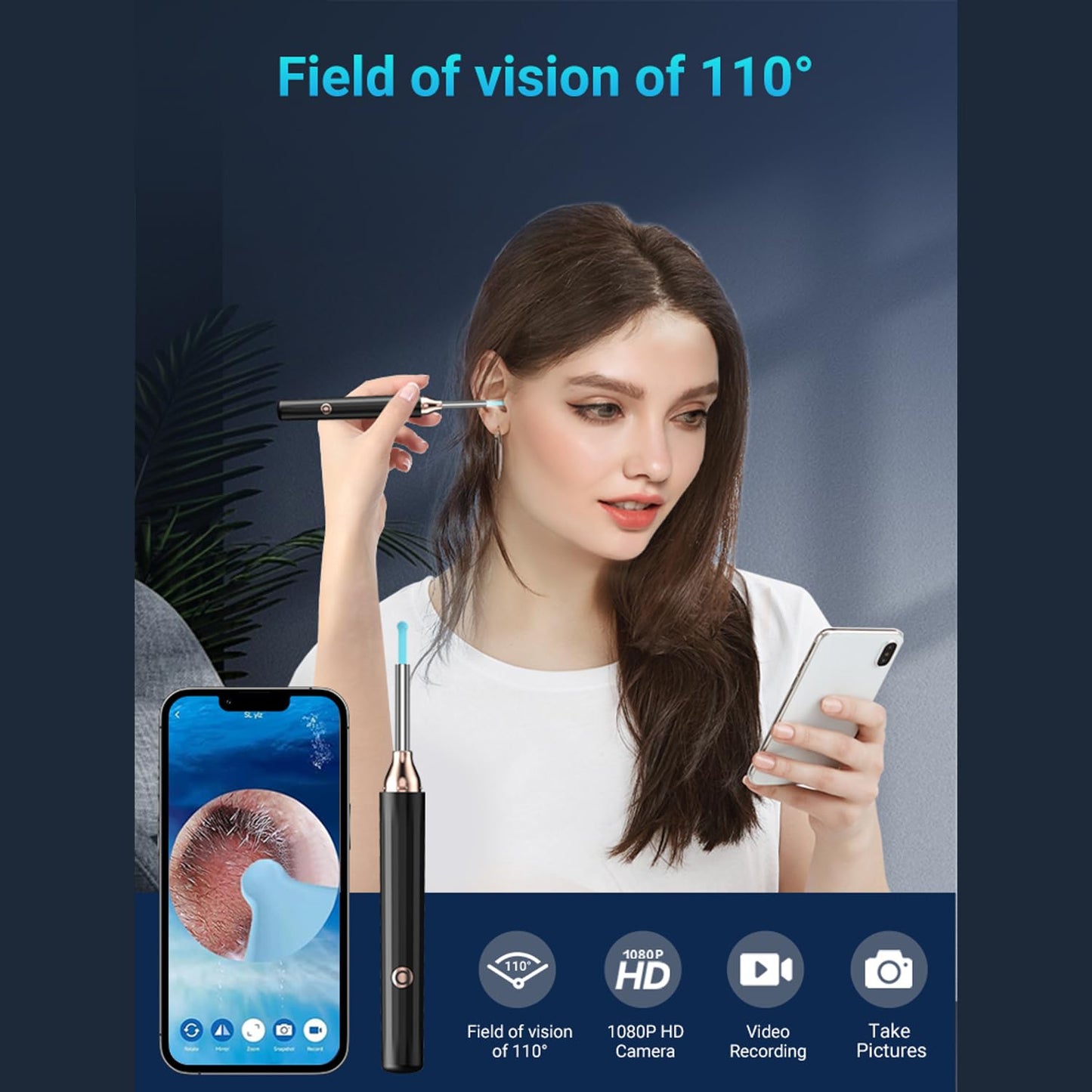 Ultra Safe Ear Cleaner Machine with Camera – Earwax Remover Tool with Silicon Ear Spoons, Ear Camera Endoscope with LED Light, Earwax Extractor with 1080P HD Camera for Easy Use(Black)
