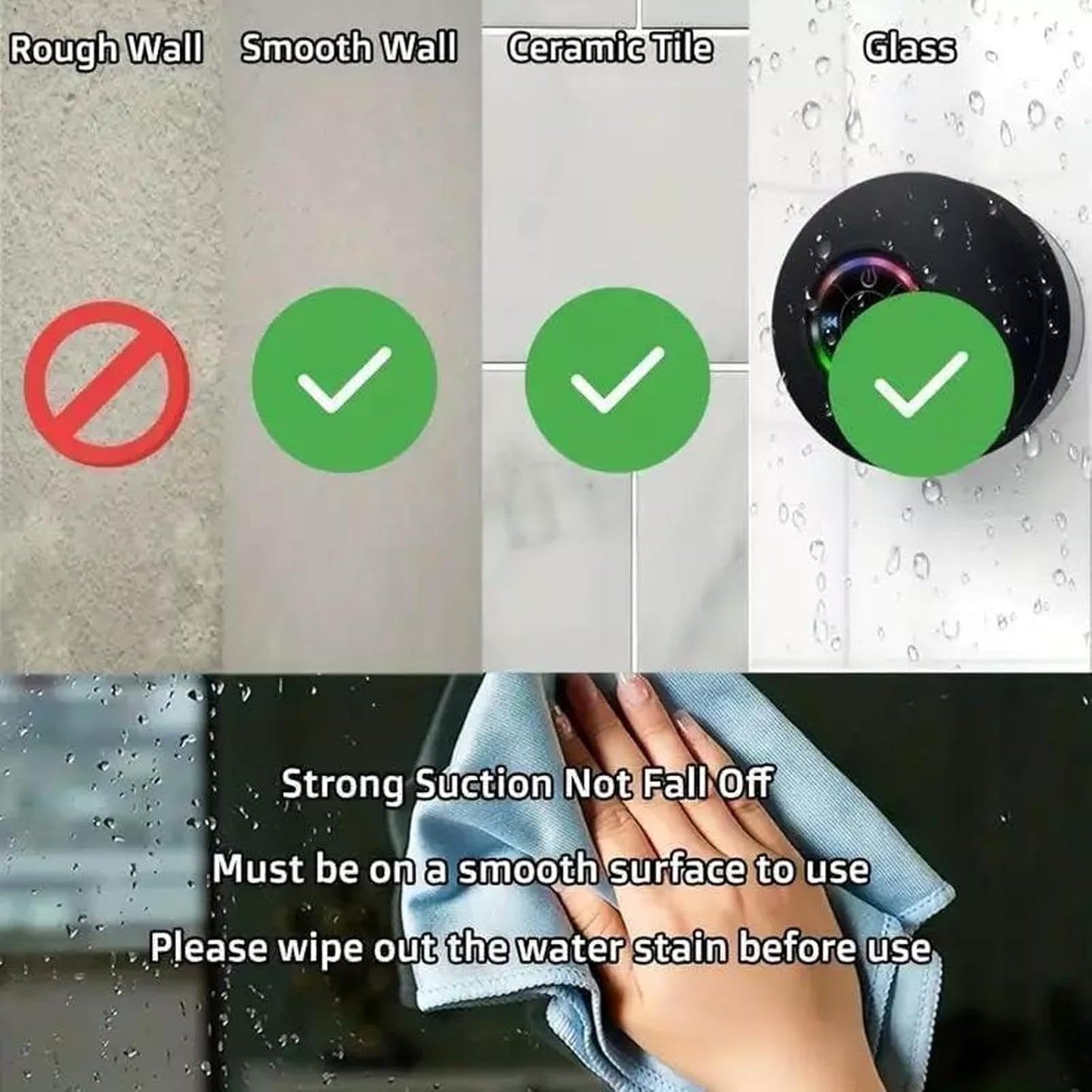 Mini Bluetooth Shower Speaker with Led Light, Portable Ipx4 Waterproof, Shower Wireless Speaker with Suction Cup, Waterproof Mini Bluetooth Speaker, Portable Bluetooth Speakers with Led Light (Black)