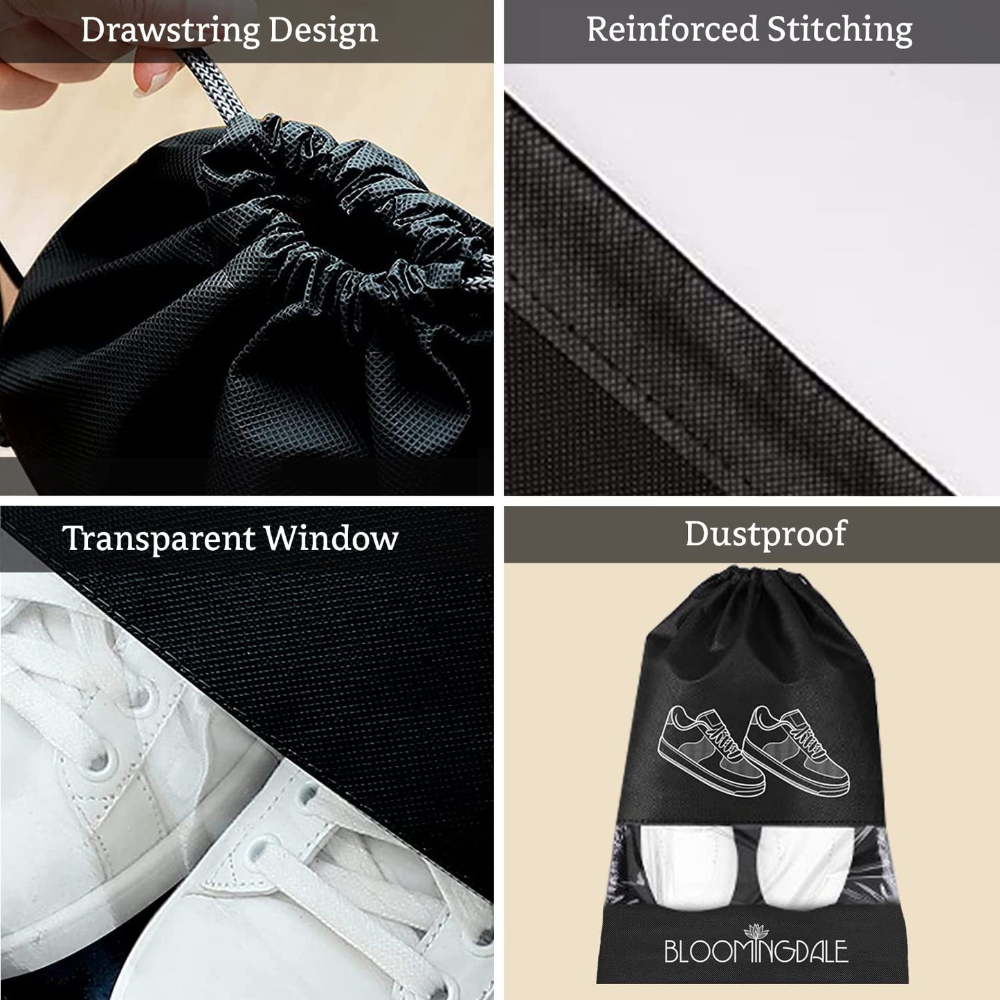 Shoe Bag for Travel Bag for Man & Women Shoe Cover for Storage at Home Gym Reusable Travelling Accessories Organizer Pouch Travel Essentials Footwear Bags for Travelling Men -Pack of 6, Black