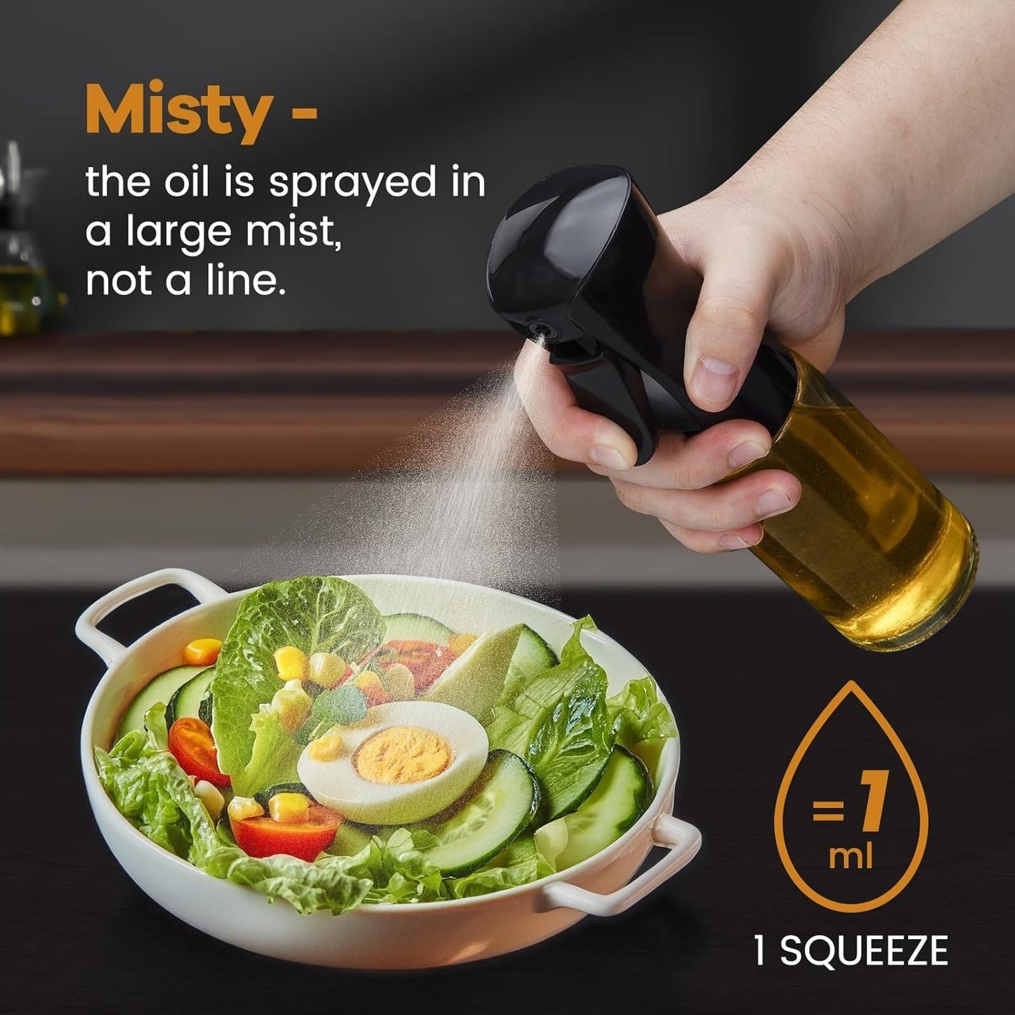 Oil Sprayer Bottle for Cooking, Durable and Food Grade Glass Oil Spray Bottle for Kitchen, Leak-Proof and Refillable Oil Sprayer for Air Fryer, Salad Dressing, Roasting and Frying 220 ML