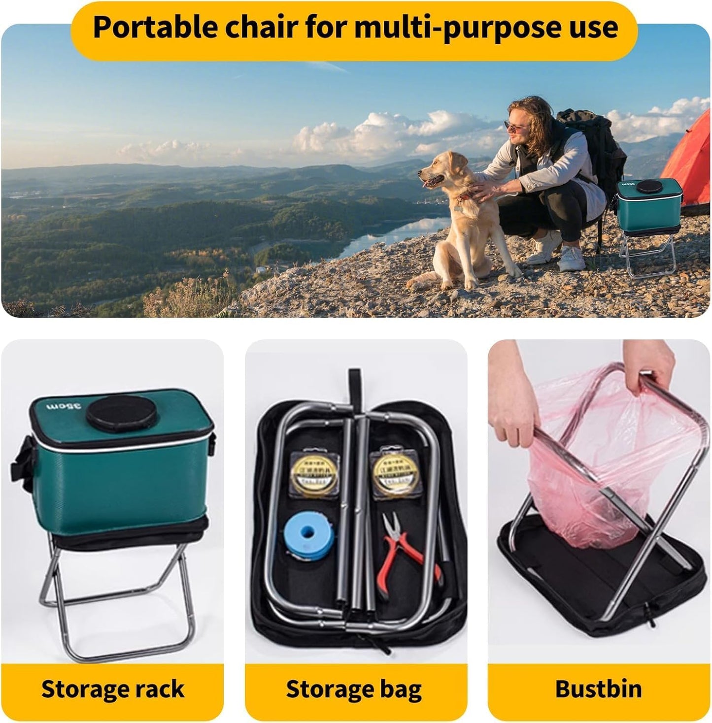 Handbag Folding Stool, Zipper Bag Foldable Camping Chairs, Picnic Lightweight Folding Stool, Stability & Comfort Portable Camp Chairs for Beach, Backpacking