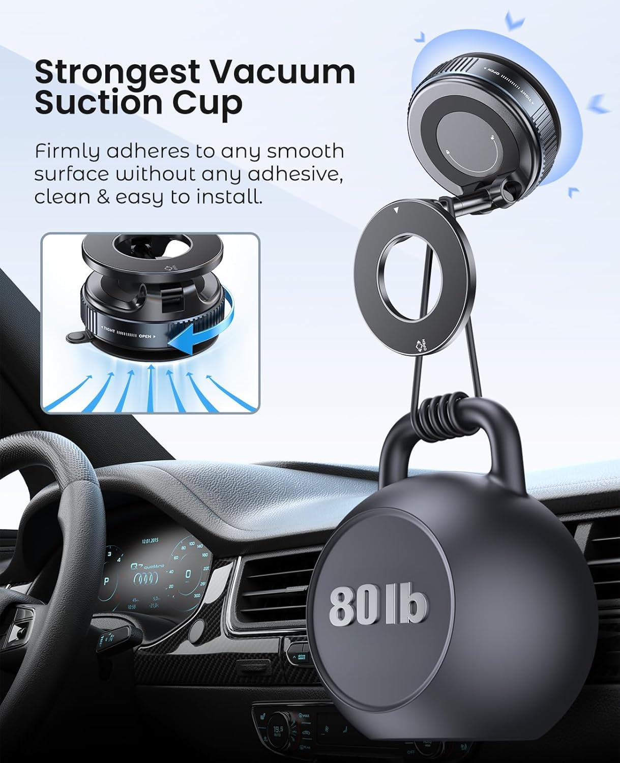 360° Vaccum Magnetic Phones Holder, Magnetic Car Phone Mount, Hands-Free Suction Cup Phones Holder for Car/Gym/Mirror/Shower, Car Mount Compatible with All Mobile (Extended)