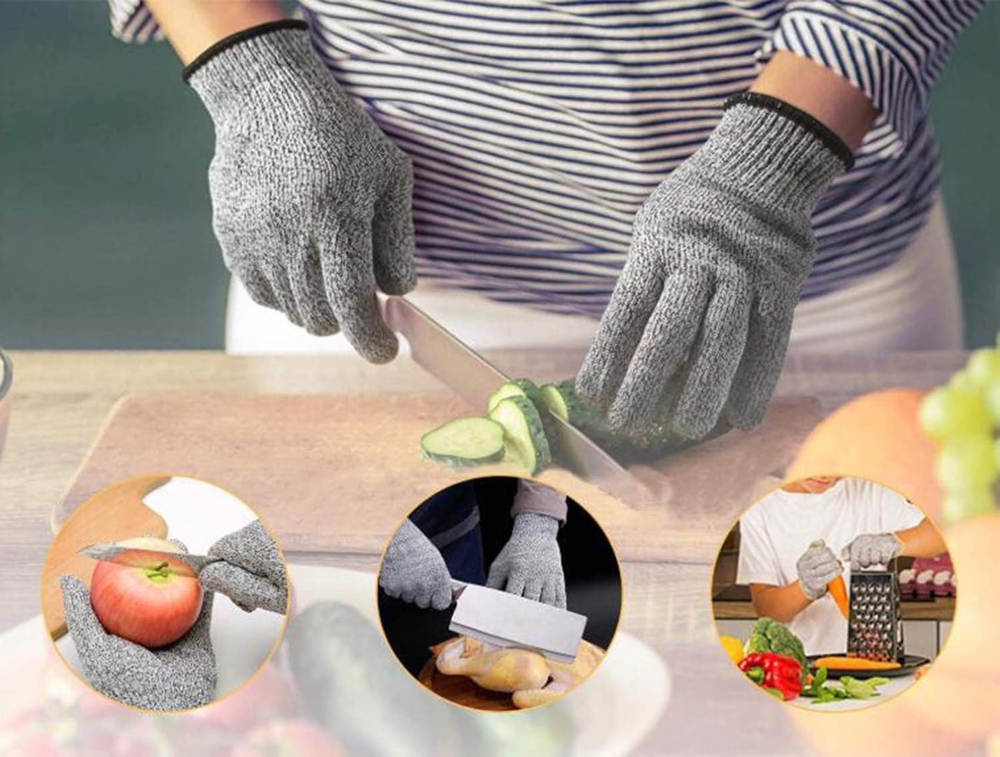 Cut Resistant Level 5 Protection With Elastic Hand Fitting Heavy Duty Working Gloves (Free Size, Grey, 1 Pair)