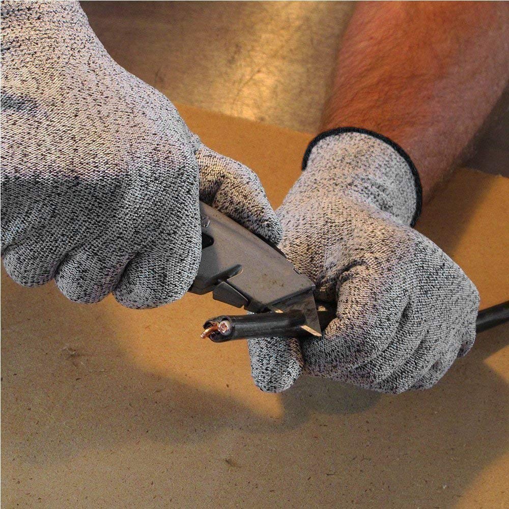 Cut Resistant Level 5 Protection With Elastic Hand Fitting Heavy Duty Working Gloves (Free Size, Grey, 1 Pair)
