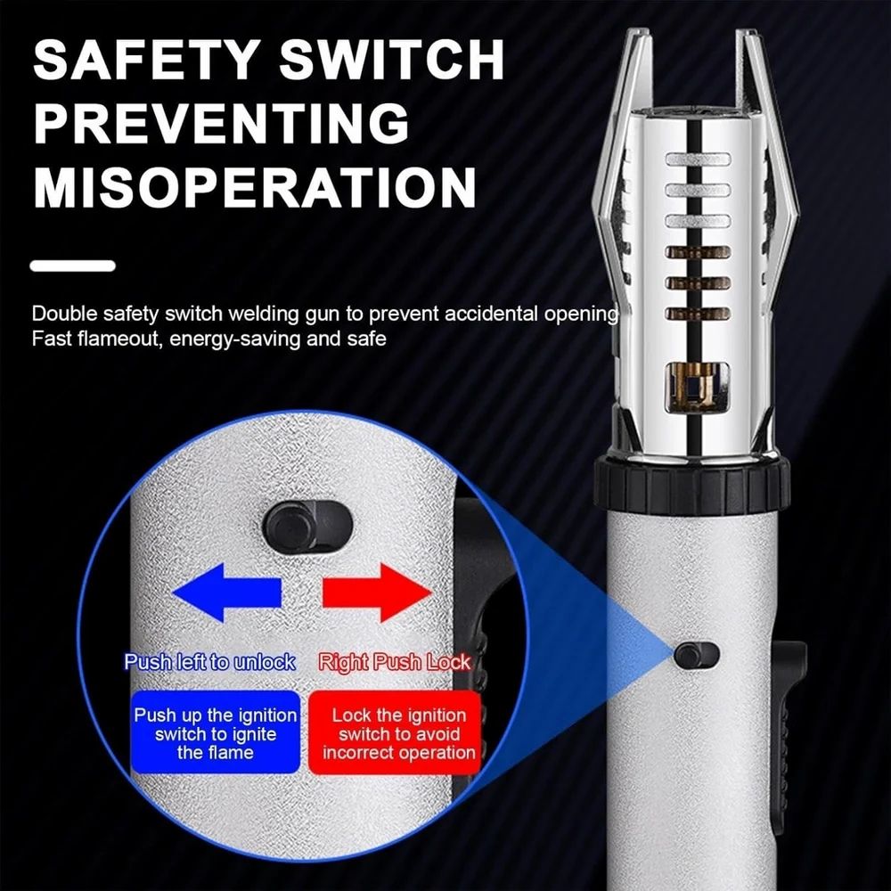 Bright Fire Lighter with Safety Lock & Adjustable Red/Blue Flame. Refillable Butane Gas Windproof Jet Flame Cool Lighters, for Candles Campfires BBQ Baking, Camping