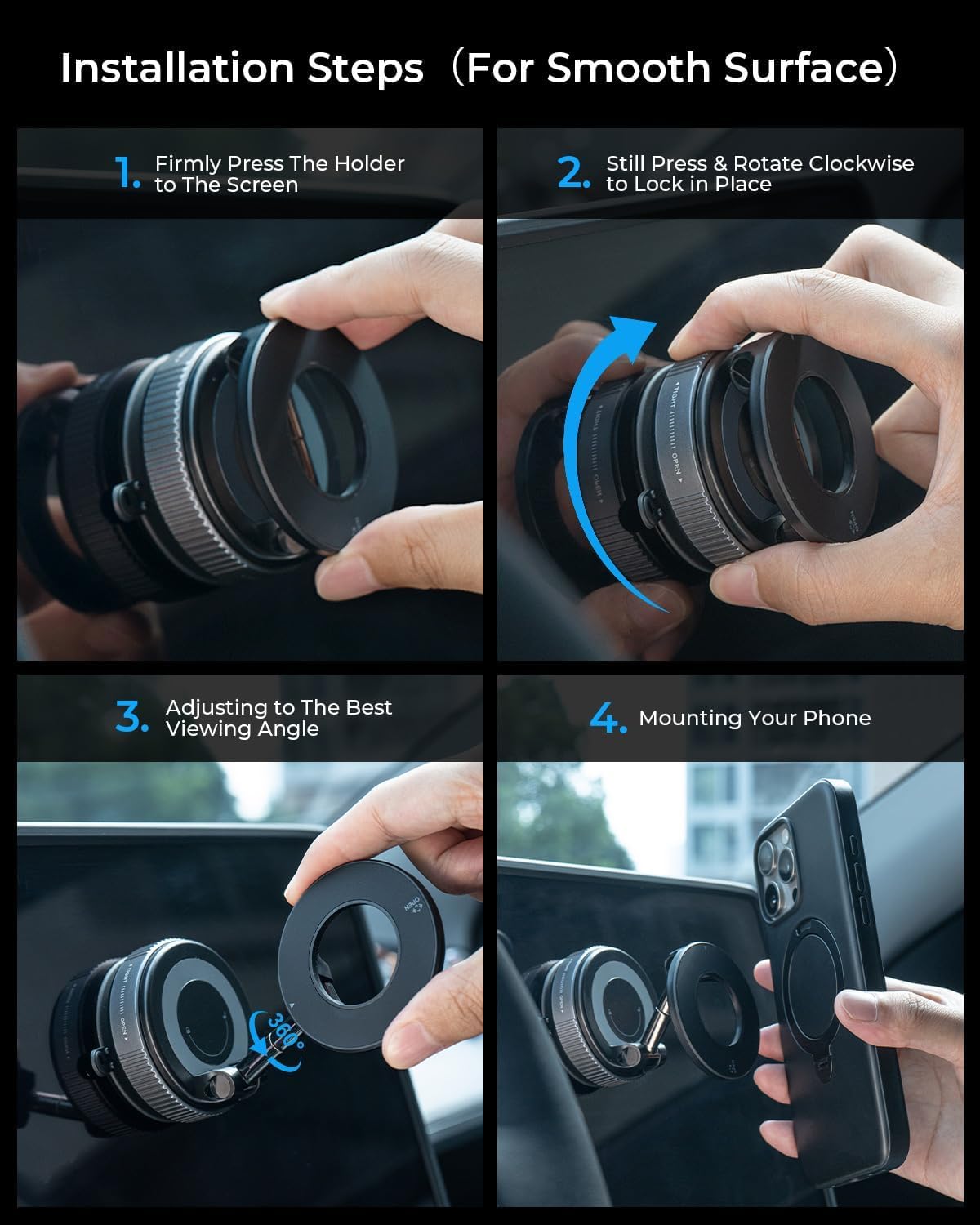 360° Vaccum Magnetic Phones Holder, Magnetic Car Phone Mount, Hands-Free Suction Cup Phones Holder for Car/Gym/Mirror/Shower, Car Mount Compatible with All Mobile (Extended)