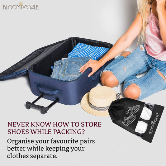 Shoe Bag for Travel Bag for Man & Women Shoe Cover for Storage at Home Gym Reusable Travelling Accessories Organizer Pouch Travel Essentials Footwear Bags for Travelling Men -Pack of 6, Black
