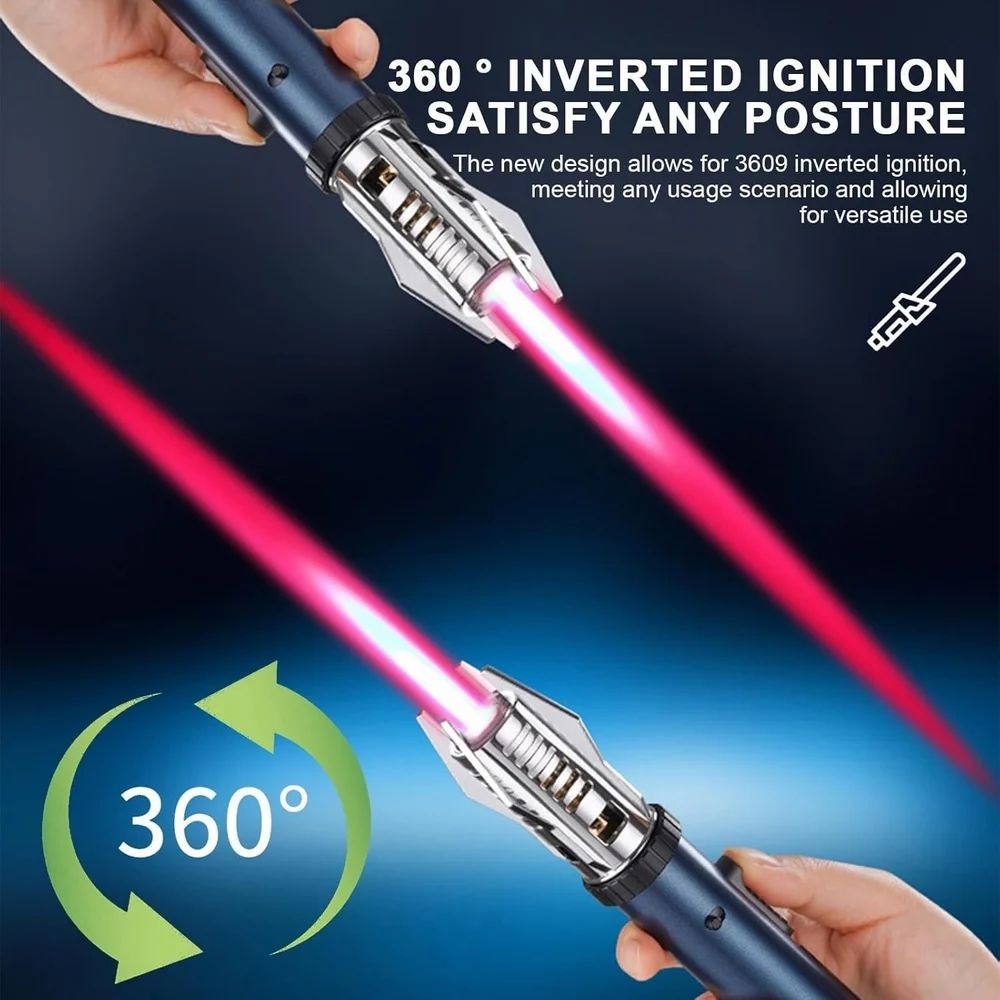 Bright Fire Lighter with Safety Lock & Adjustable Red/Blue Flame. Refillable Butane Gas Windproof Jet Flame Cool Lighters, for Candles Campfires BBQ Baking, Camping