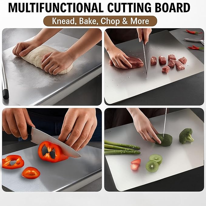 Stainless Steel Chopping Board Counter Top for Kitchen, Extra Large 41x31cm, Durable, Hygienic & BPA-Free, Heat Resistant up to 400°C, Non-Stick & Odor-Free, Ideal for Vegetables & Fruits