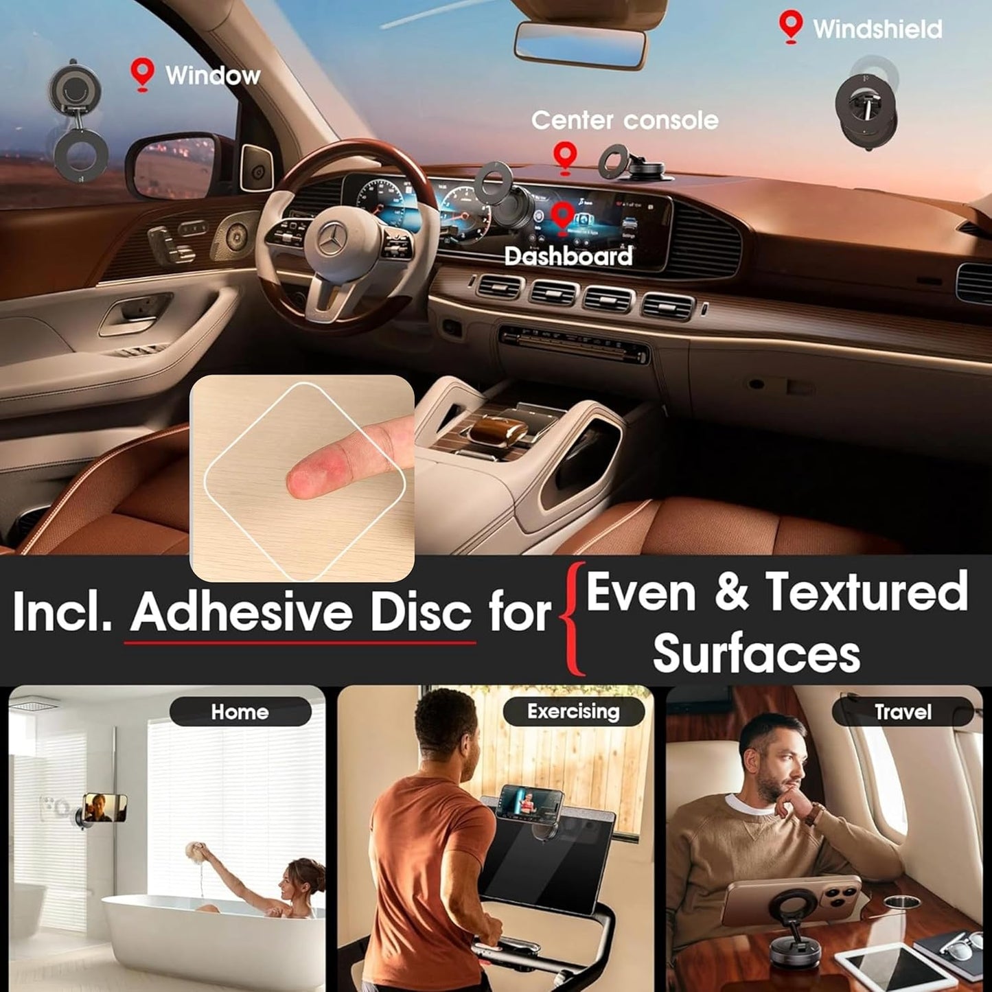 360° Vaccum Magnetic Phones Holder, Magnetic Car Phone Mount, Hands-Free Suction Cup Phones Holder for Car/Gym/Mirror/Shower, Car Mount Compatible with All Mobile (Extended)