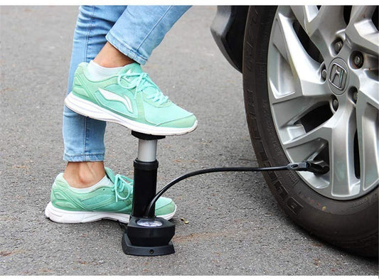 High-Pressure Foot Air Pump with Meter for Bicycle, Bike, Car Tires, Football, Basketball, and Other Inflatable Sports Equipment & Balls (Black)