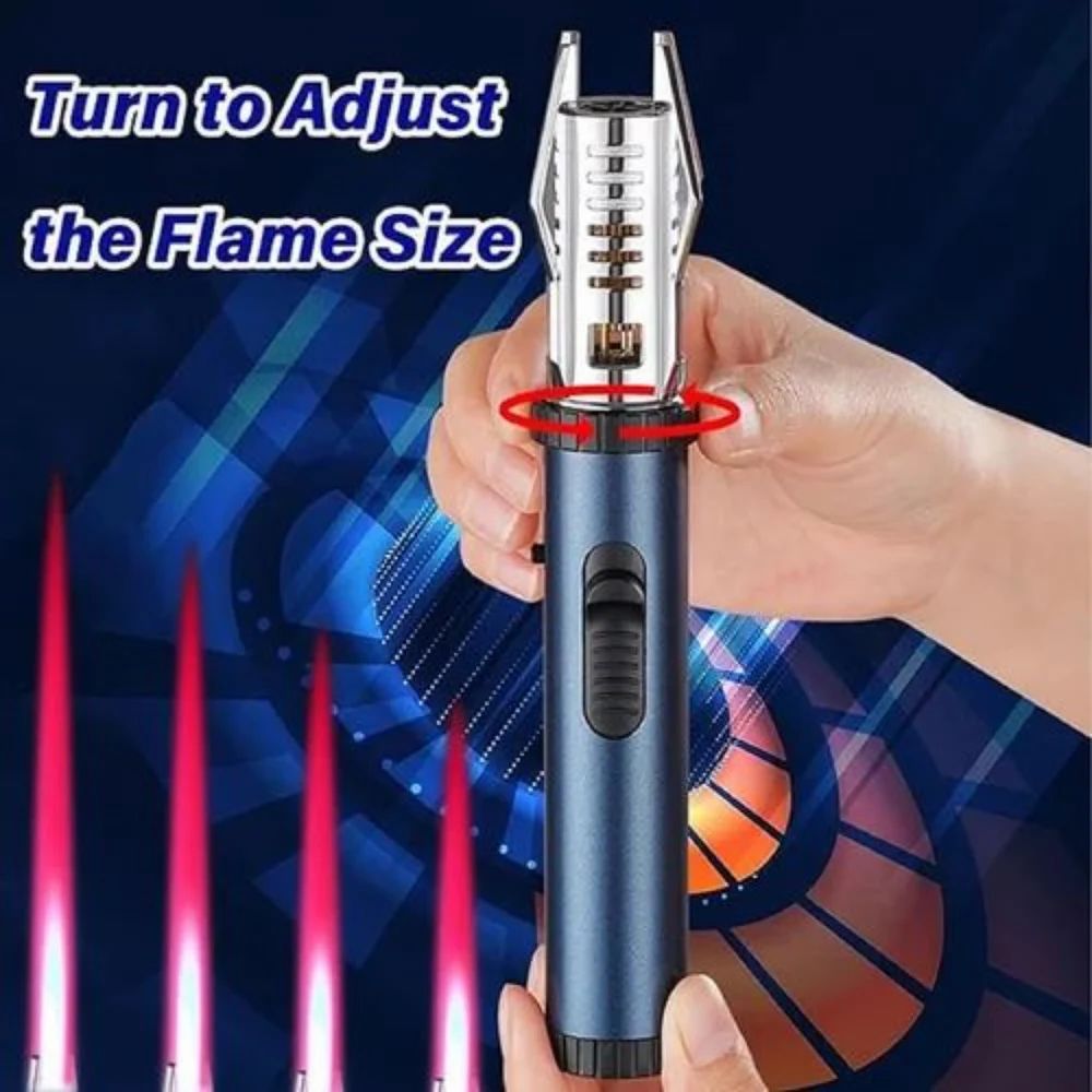 Bright Fire Lighter with Safety Lock & Adjustable Red/Blue Flame. Refillable Butane Gas Windproof Jet Flame Cool Lighters, for Candles Campfires BBQ Baking, Camping