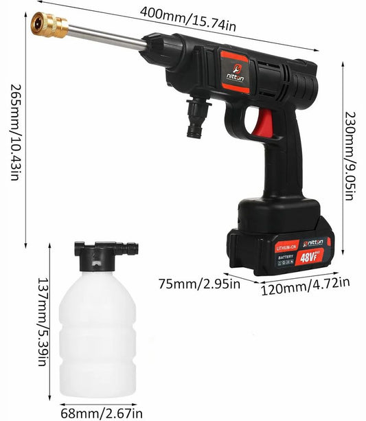 Cordless Portable Wireless Pressure Washer Gun 48V 12000mAh  (Double Battery.) High Pressure Water Gun for Car Wash and Bike Cleaning with Adjustable Nozzle and 5M Hose Pipe