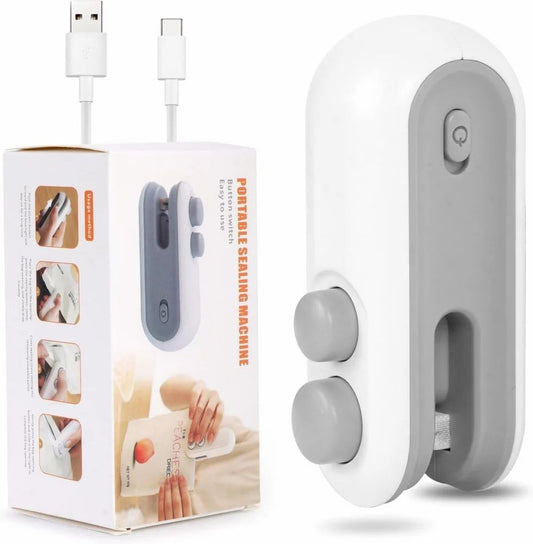 Portable Mini Sealing Machine, Handheld Packet Sealer for Food, Snacks, Chips, Fresh Storage, Plastic Bags Sealing Machine, 1 Year Warranty (White).